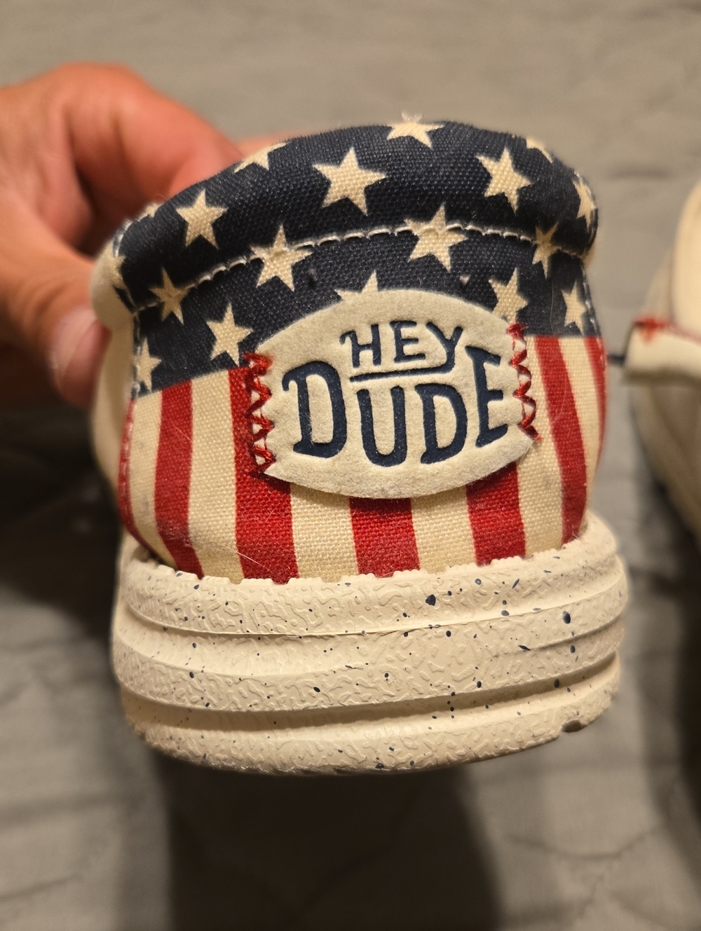 Hey Dude Wally Amercana Off White Canvas Slip-On Shoes with Navy Laces - Picture 4 of 5